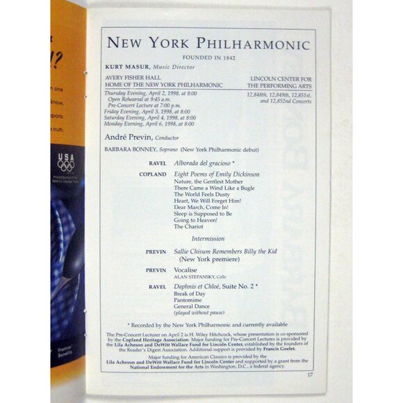 New York City Philharmonic Stagebill April 1998 Variations on British Theme - Picture 4 of 7